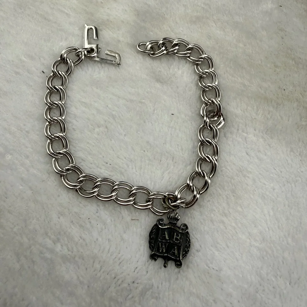 Vintage ABWA Charm Bracelet Silver Tone Double Link Sterling Silver Charm 7